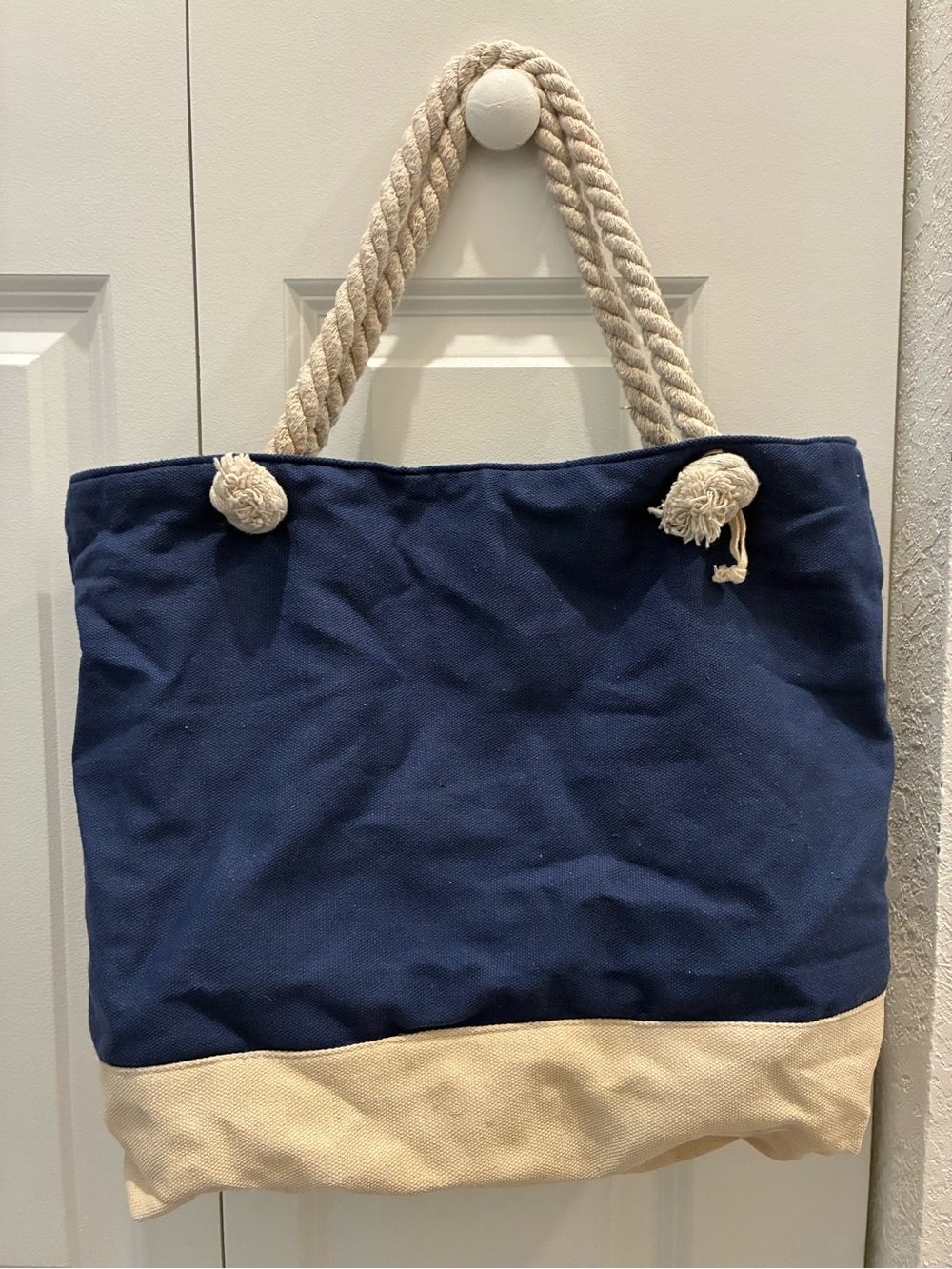 Navy and Cream Canvas Rope Tote Bag